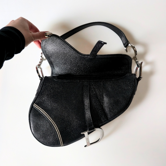 Dior Saddle Bag Vintage Black Goatskin Leather With Contrast Stitch - Picture 10 of 15